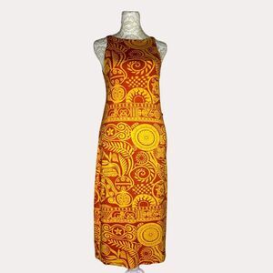 Blue Man Knit Midi High Neck Dress Floral Mandala Orange Yellow G US L am
